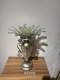 Cracked Glass Flower Candle Holder, Wedding Centerpiece, Large Reflective Table