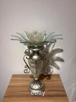 Cracked Glass Flower Candle Holder, Wedding Centerpiece, Large Reflective Table