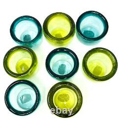 Crate & Barrel Soiree Votive Glass Tealight Candle Holder Blue & Green, SET of 8
