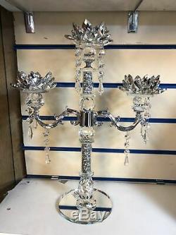 Crushed Diamond 3 Candle Holder Faceted Balls Sparkly Decorative Silver Crystal