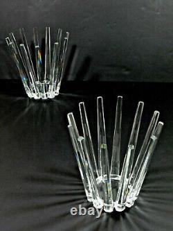 Crystal Art Glass Pillar Candle Holder Centerpiece Pair