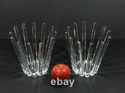 Crystal Art Glass Pillar Candle Holder Centerpiece Pair