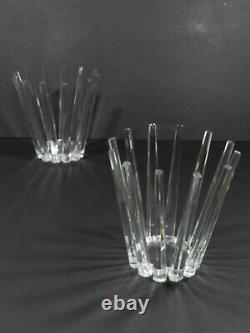 Crystal Art Glass Pillar Candle Holder Centerpiece Pair