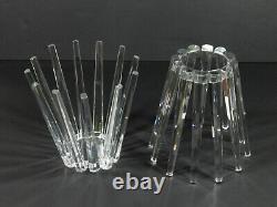 Crystal Art Glass Pillar Candle Holder Centerpiece Pair