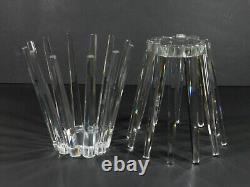 Crystal Art Glass Pillar Candle Holder Centerpiece Pair