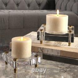 Crystal Block Pillar Candle Holders S/2 Contemporary