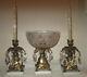 Crystal Brass Marble Compote Bowl Cut Glass Prism Centerpiece + 2 Candleholders