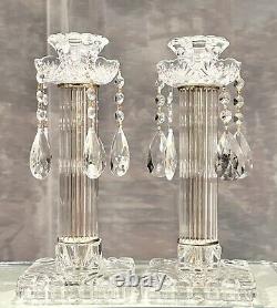 Crystal Candle Holders Crystal Clear Industries with Hanging Crystals Gold Trim