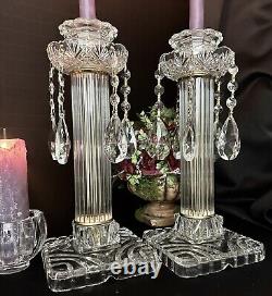 Crystal Candle Holders Crystal Clear Industries with Hanging Crystals Gold Trim