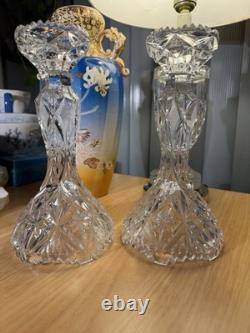 Crystal Cut Glass Vintage Candle Holder Set of 2 Late 20th Century