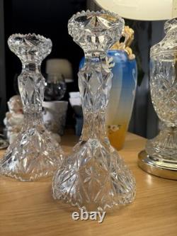 Crystal Cut Glass Vintage Candle Holder Set of 2 Late 20th Century