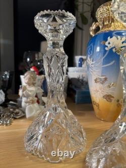 Crystal Cut Glass Vintage Candle Holder Set of 2 Late 20th Century
