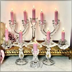 Crystal Glass Taper Candle Holders Mixed Vintage 8 Piece Centerpiece