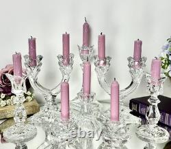 Crystal Glass Taper Candle Holders Mixed Vintage 8 Piece Centerpiece