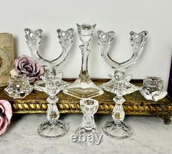 Crystal Glass Taper Candle Holders Mixed Vintage 8 Piece Centerpiece