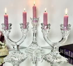 Crystal Glass Taper Candle Holders Mixed Vintage 8 Piece Centerpiece