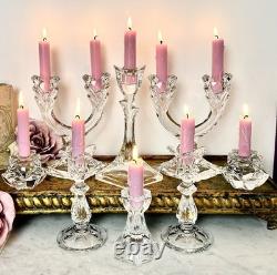Crystal Glass Taper Candle Holders Mixed Vintage 8 Piece Centerpiece