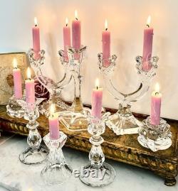 Crystal Glass Taper Candle Holders Mixed Vintage 8 Piece Centerpiece