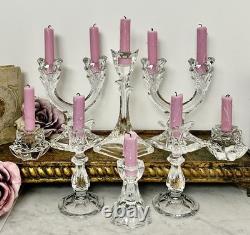 Crystal Glass Taper Candle Holders Mixed Vintage 8 Piece Centerpiece