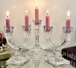 Crystal Glass Taper Candle Holders Mixed Vintage 8 Piece Centerpiece