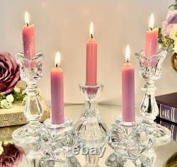 Crystal Glass Taper Candle Holders Mixed Vintage 8 Piece Centerpiece