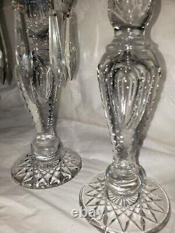 Cut Crystal Glass Candle Holders Blue Bobeches and Prisms