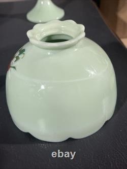 Cute Vintage 7-1/2 Westmoreland Jadeite Green Fairy Lamp Strawberry Design