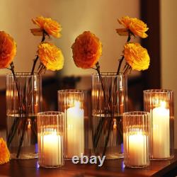 Cylinder Candle Holders for, 6 PCS Ribbed Glass Candle Holder