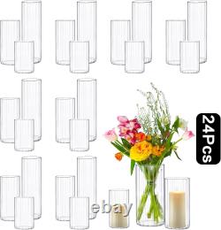 Cylinder Candle Holders for, 6 PCS Ribbed Glass Candle Holder