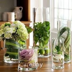Cylinder Clear Glass Vase, Set of 12 Hurricane Candle Holder Wedding Centerpiece