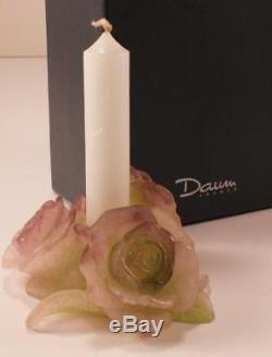 DAUM BOUGEOIR BAS ROSES FLOWER CANDLE HOLDER BASE PATE DE VERRE CRYSTAL with BOX