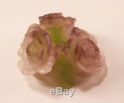 DAUM BOUGEOIR BAS ROSES FLOWER CANDLE HOLDER BASE PATE DE VERRE CRYSTAL with BOX