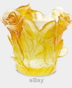 DAUM Crystal Candle Holder Bougie Roses-Amber