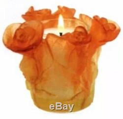 DAUM Crystal Candle Holder Bougie Roses-Amber
