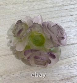 DAUM Vintage Pink Green Amethyst Crystal Rose Candle Holder Pate de Verre