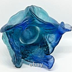 DAUM Votive Candle Holder PATE DE VERRE FRENCH CRYSTAL Teal/Blue MORNING GLORY