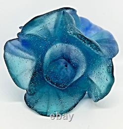 DAUM Votive Candle Holder PATE DE VERRE FRENCH CRYSTAL Teal/Blue MORNING GLORY