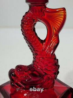 Dalzell Viking Ruby Red Glass Koi Fish Pair of Candlestick Holders Made In USA