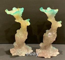 Daum Art Glass Bacchus Pate De Verre Pair of Candlesticks 8.5