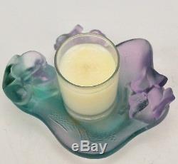 Daum Crystal Fee Iris Bougeoir Candle Holder #03989 NIB Retails $600 No Reserve