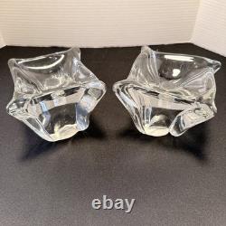 Daum France Crystal Candle Holders Sculpted Clear Glass Pair