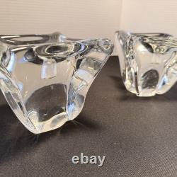 Daum France Crystal Candle Holders Sculpted Clear Glass Pair