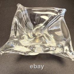 Daum France Crystal Candle Holders Sculpted Clear Glass Pair