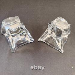Daum France Crystal Candle Holders Sculpted Clear Glass Pair