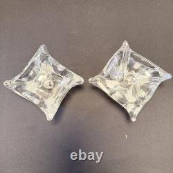 Daum France Crystal Candle Holders Sculpted Clear Glass Pair