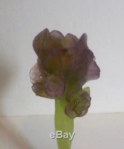 Daum France PATE DE VERRE Art Glass Flower Candle Holder