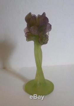 Daum France PATE DE VERRE Art Glass Flower Candle Holder