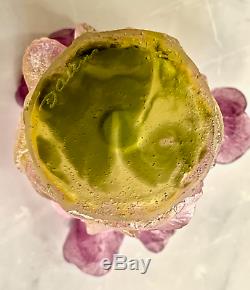 Daum Roses Candle Holder Pink Green Pate de Verre French Crystal Mint Signed