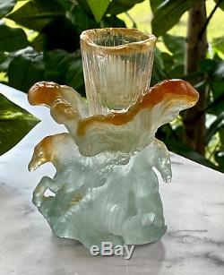 Daum Wild Horses Candle Holder Pate de Verre French Crystal Mint