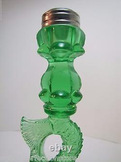 Dauphin Koi Fish Old Green Depression Uranium Glass Lamp Base Candle Holders